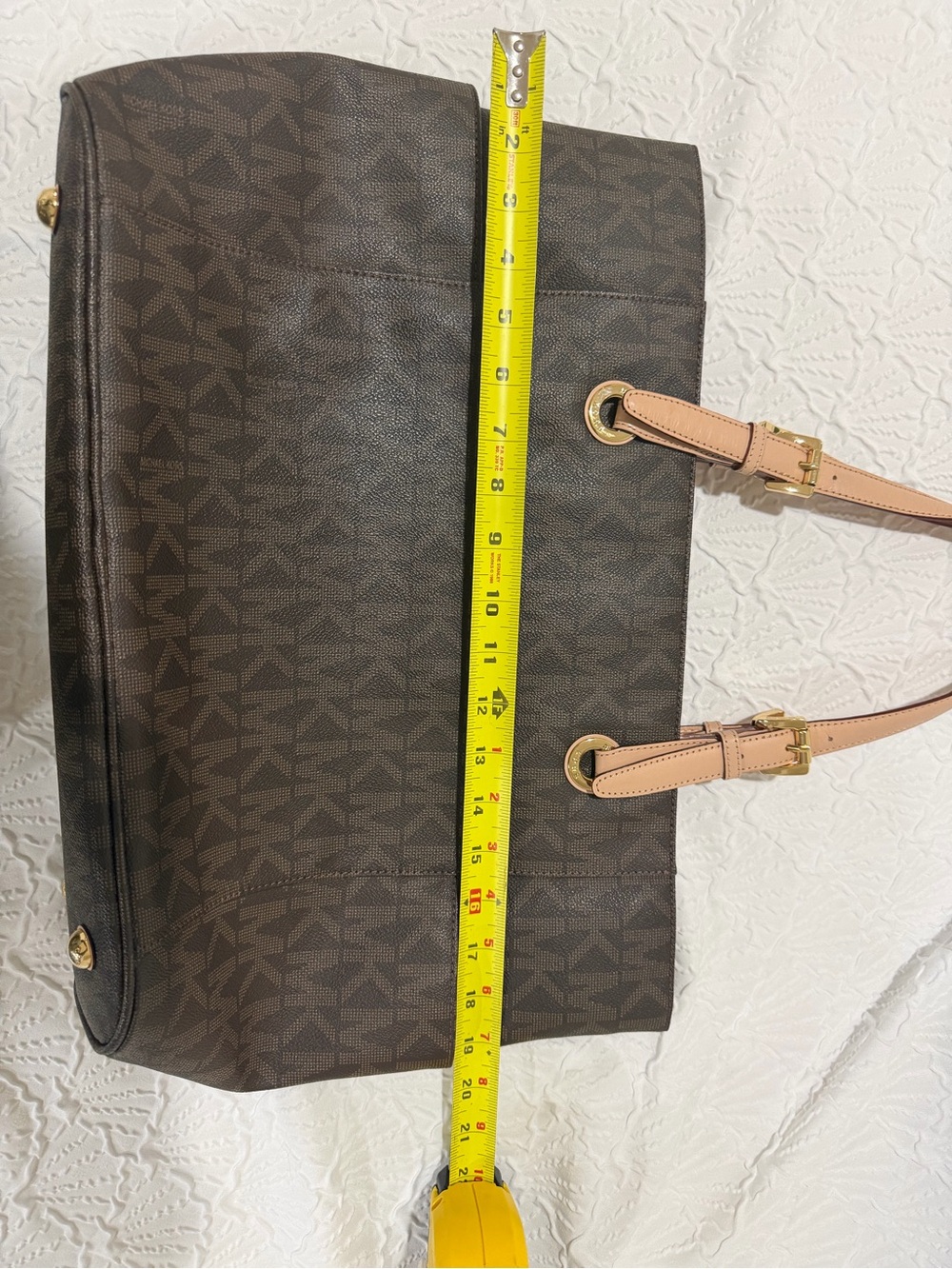 Michael Kors Brown Monogram Tote with Blush Straps